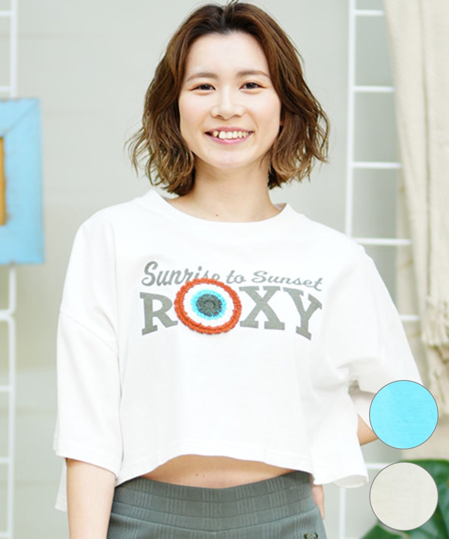 ROXY ロキシー レディース 半袖 Tシャツ ブランドロゴ ショート丈 クロップ丈 RST242627T(WHT-M)