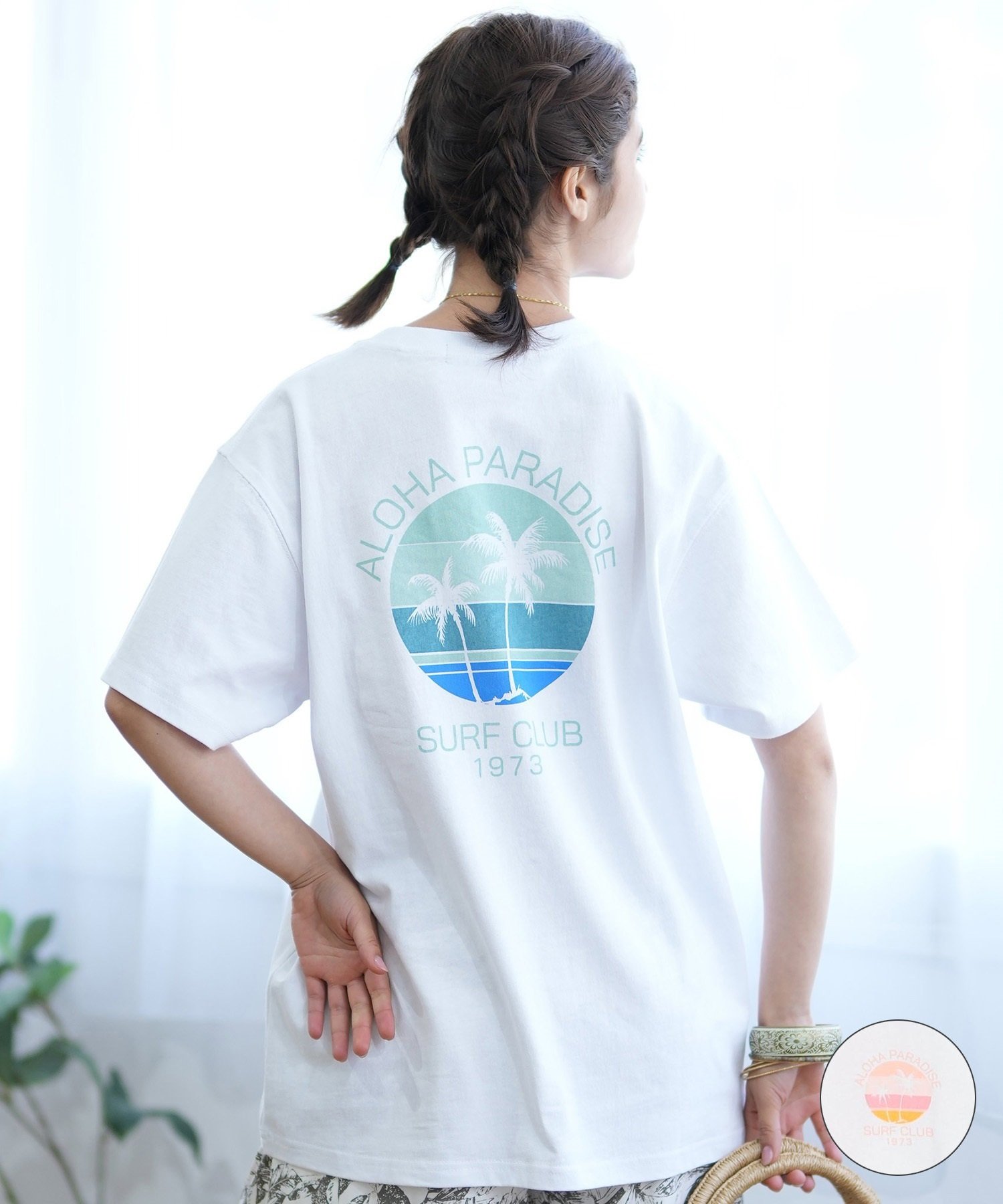 ALOHA PEOPLE アロハピープル 半袖 Tシャツ レディース バックプリント サークル MOAP24SL006(WH/BL-M)