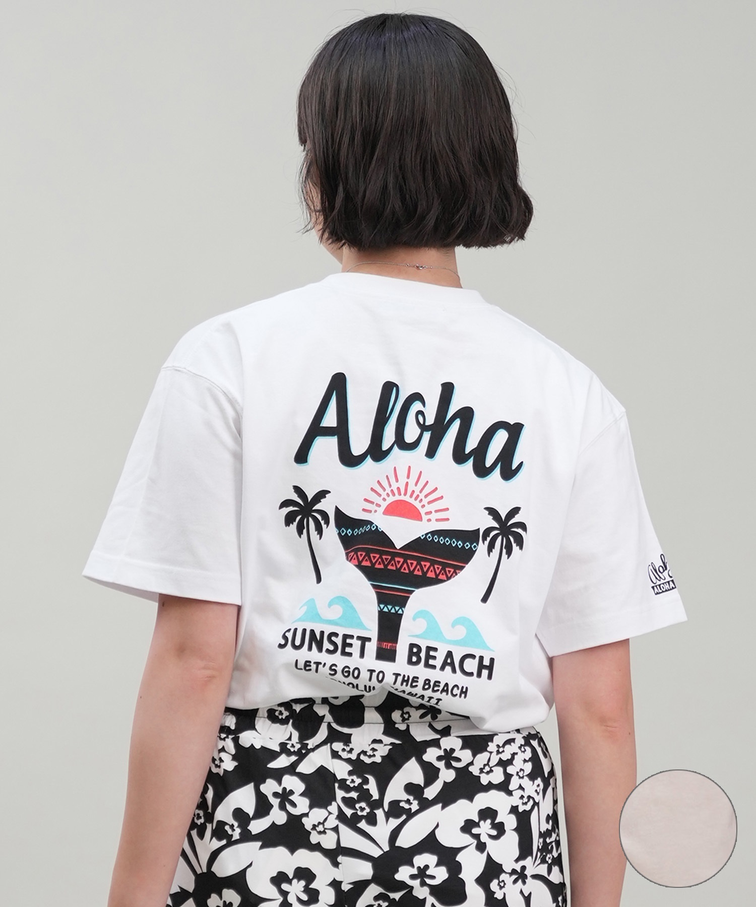 HULALANI フララニ レディース Tシャツ 半袖 バックプリント リラックスフィット 243HU2ST280(WHT-M)