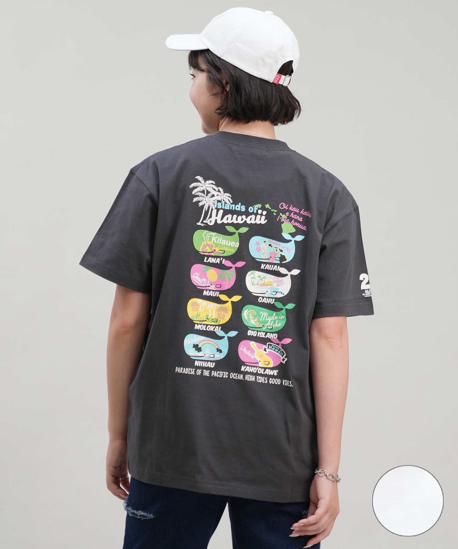 HULALANI フララニ レディース Tシャツ 半袖 バックプリント リラックスフィット 243HU2ST282(WHT-M)