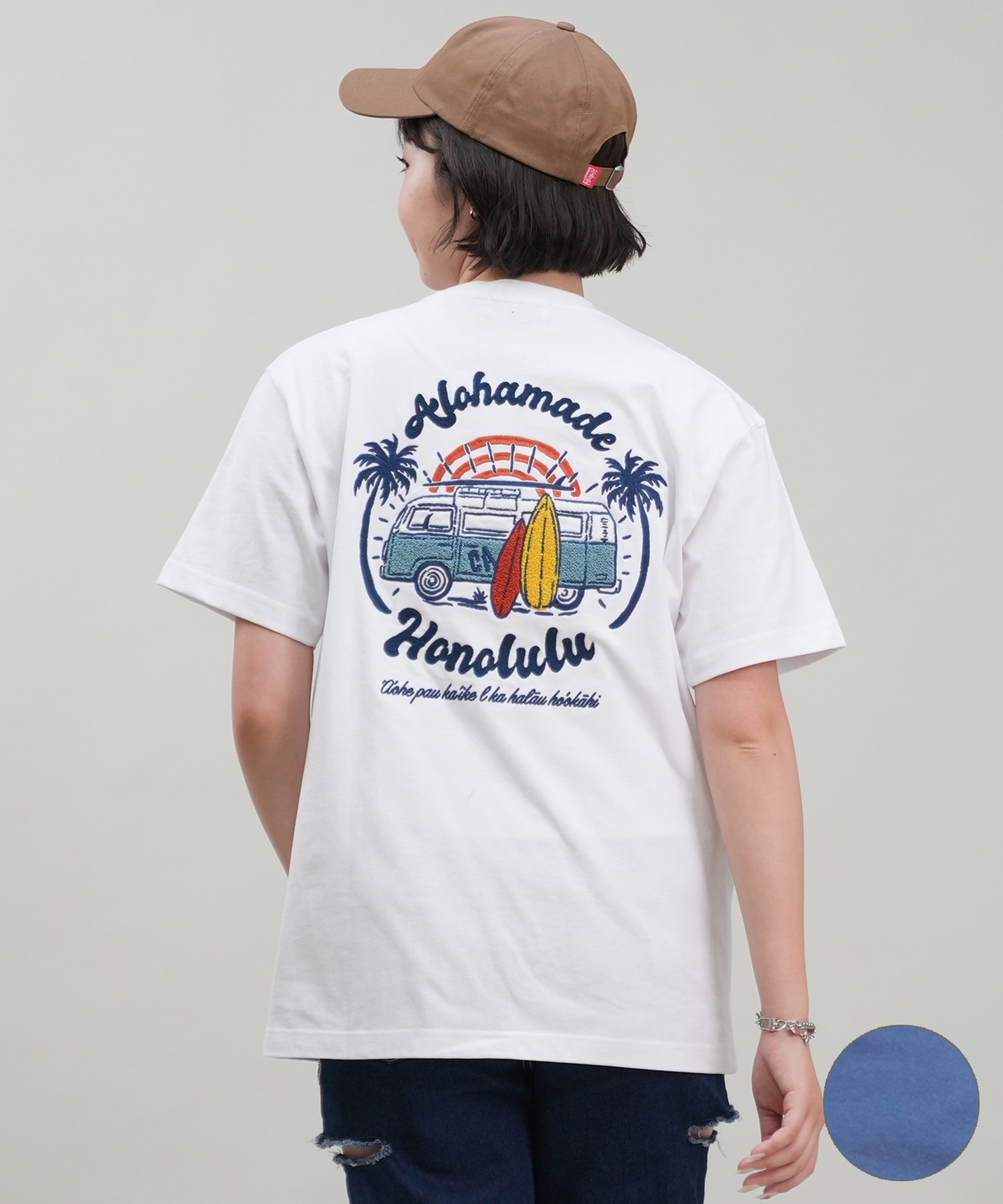 HULALANI フララニ レディース Tシャツ 半袖 バックプリント リラックスフィット 243HU2ST292(WHT-M)