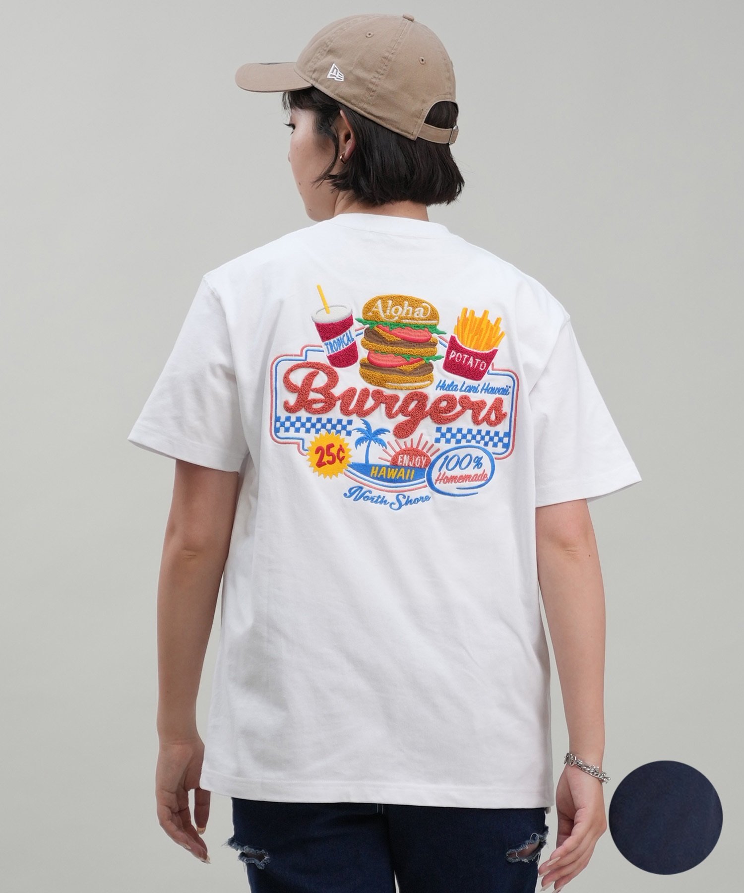 HULALANI フララニ 半袖 Tシャツ レディース バックプリント リラックスフィット 243HU2ST298(WHT-M)