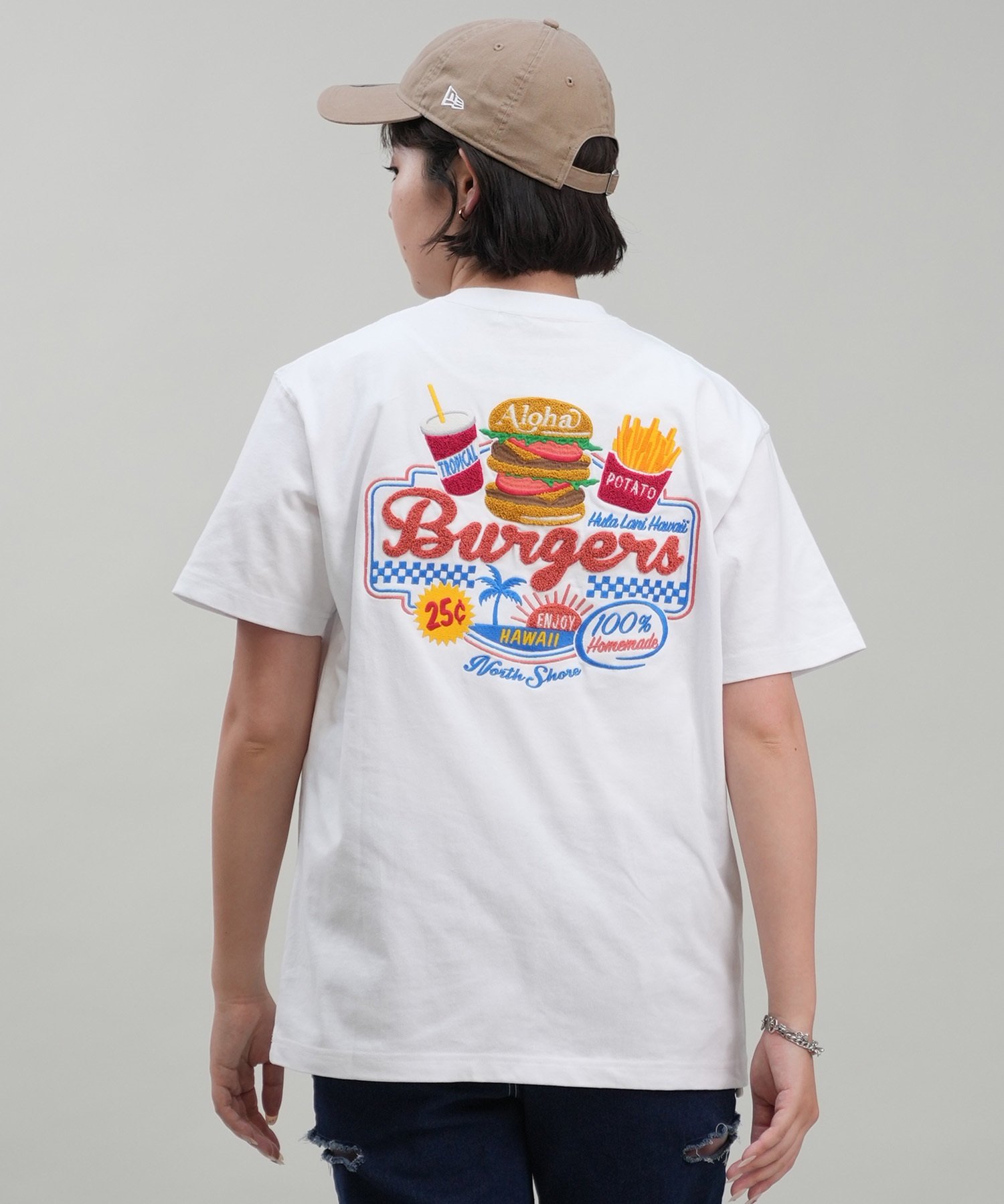 HULALANI フララニ 半袖 Tシャツ レディース バックプリント リラックスフィット 243HU2ST298(WHT-M)