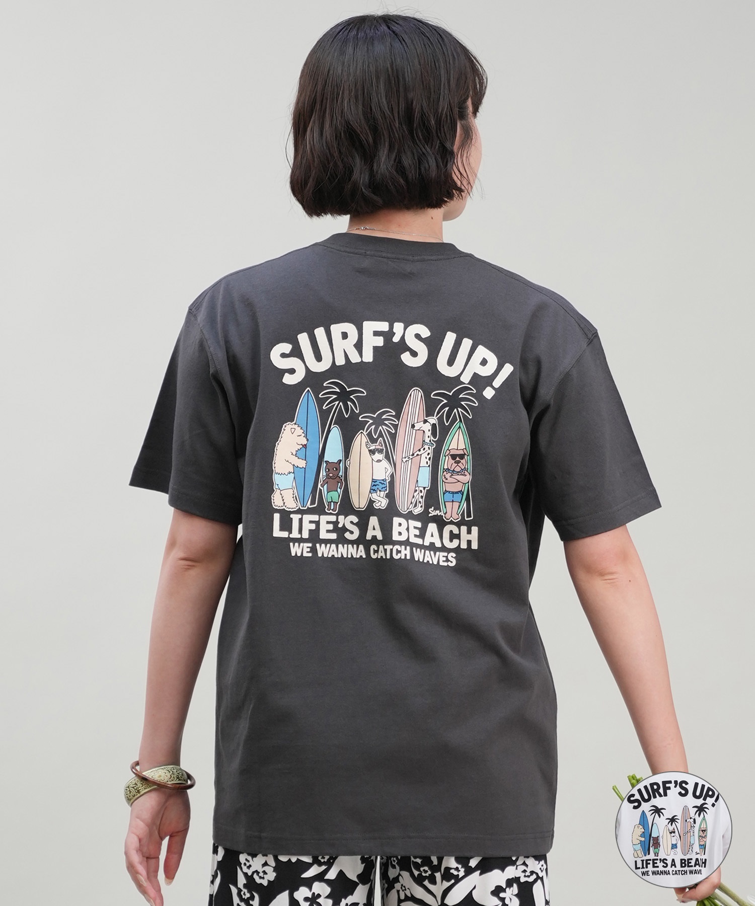 SURF'S UP サーフズアップ レディース Tシャツ 半袖 バックプリント リラックスフィット 243SU2ST286(WHT-M)