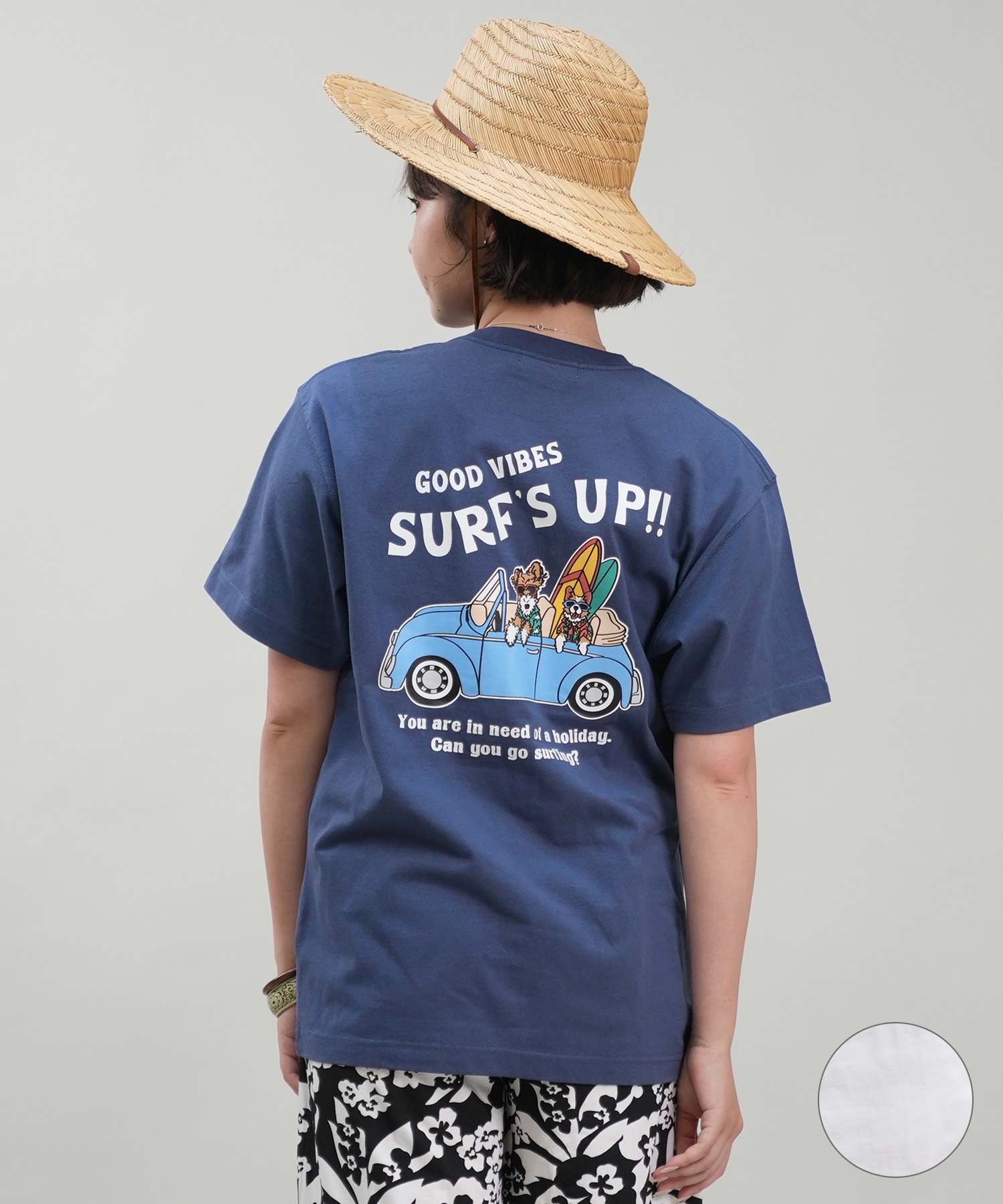 SURF'S UP サーフズアップ レディース Tシャツ 半袖 バックプリント リラックスフィット 243SU2ST288(WHT-M)