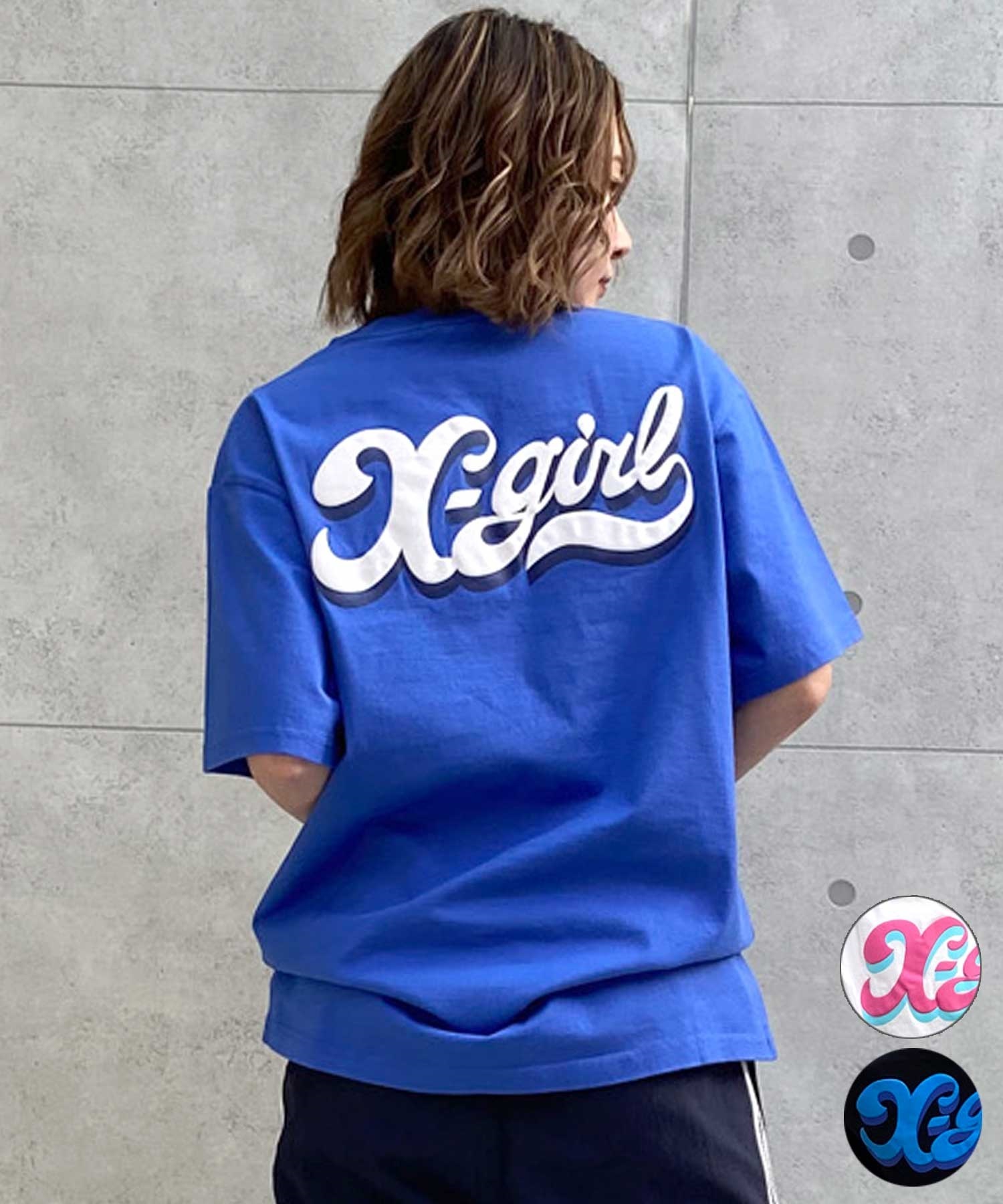 X-girl/エックスガール LETTERING LOGO SS TEE 105242011042 レディース Tシャツ ムラサキスポーツ限定(BLUE-M)