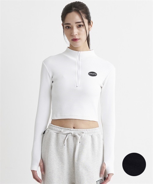 DC/ディーシー 23 WS HALF ZIP CROPPED LS23 ウィメンズ ハーフジップ クロップド ロングスリーブ Tシャツ LLT234329(WHT-M)