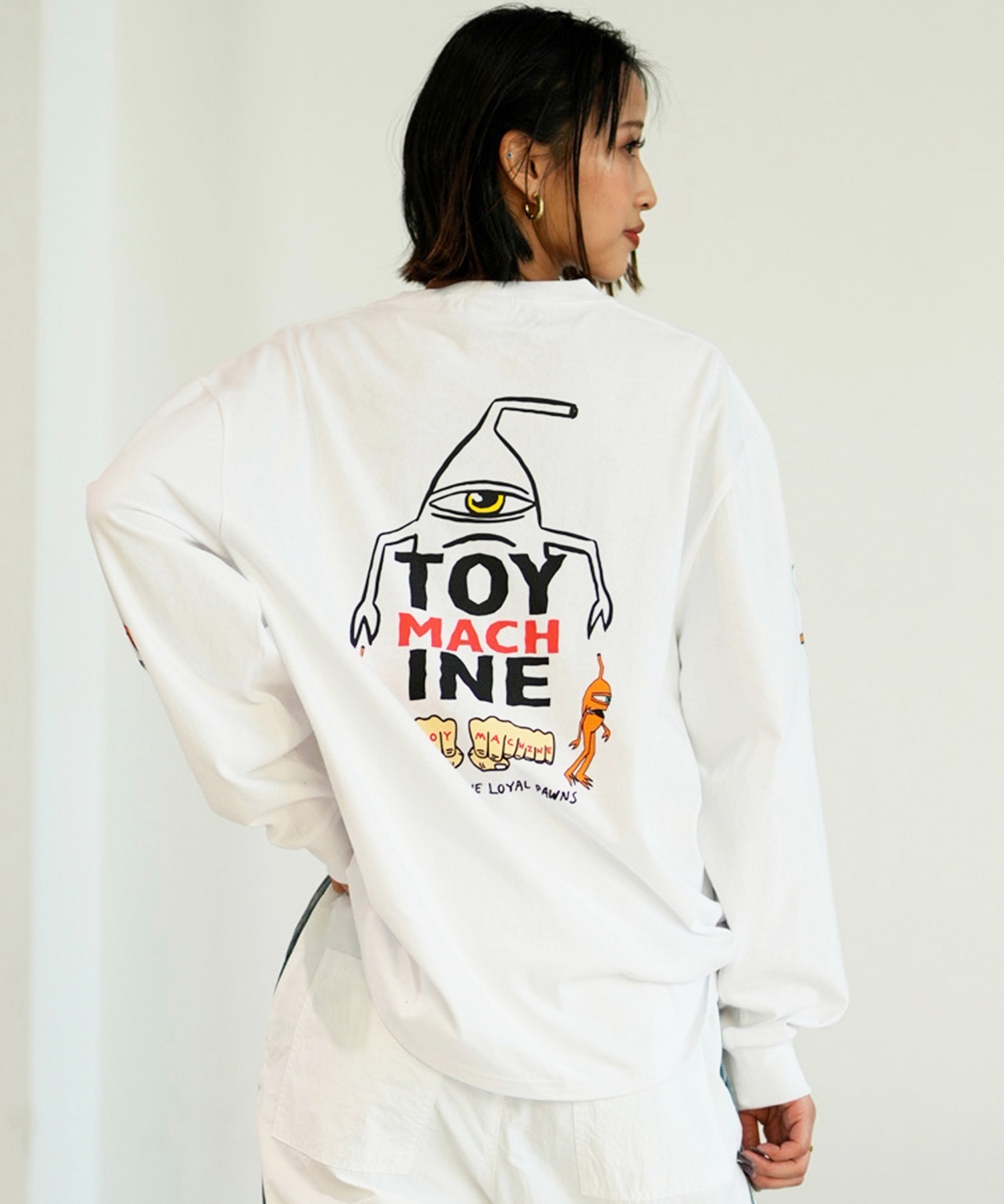 【ムラサキスポーツ限定】 TOY MACHINE トイマシーン レディース 長袖 Tシャツ ロンT バックプリント ビッグシルエット オーバーサイズ MTMPELT12(WHITE-M)