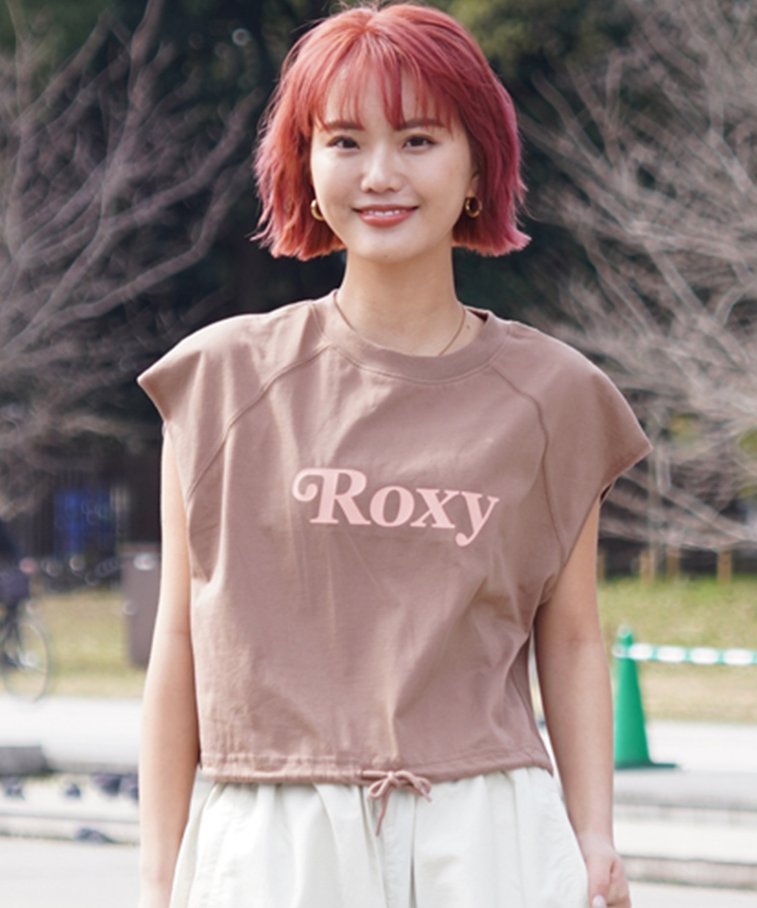 ROXY ロキシー RSL241629T レディース 半袖 Tシャツ スリーブレスTシャツ カットオフ クルーネック(BRN-M)