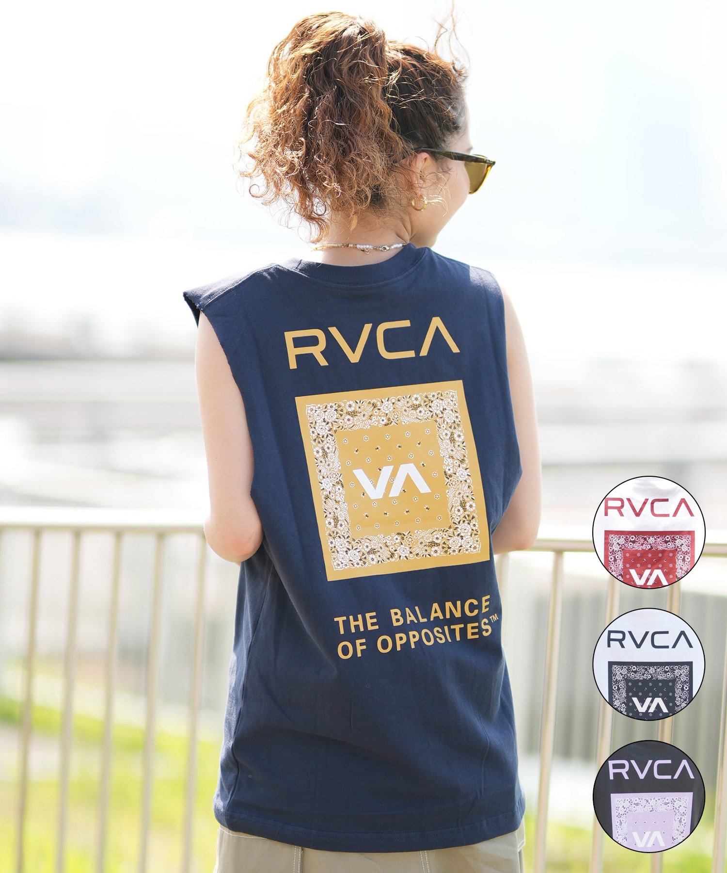 RVCA ルーカ タンクトップ レディース バックプリント FLOWER BANDANA CUTOFF TANKTOP E04C-P35(WHTR-M)