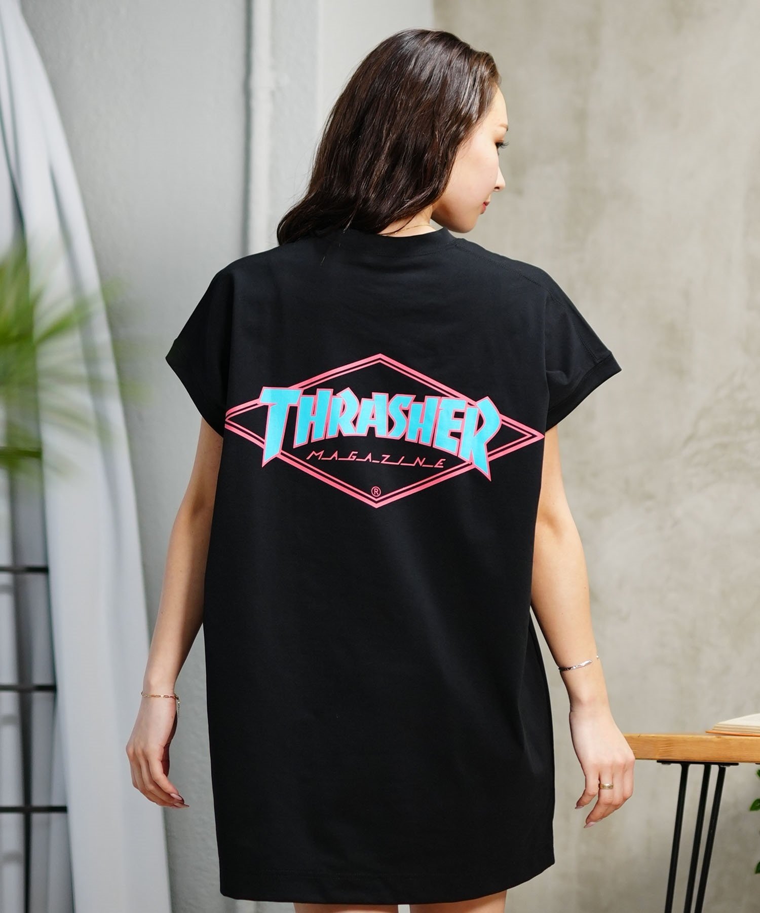 THRASHER スラッシャー レディース ラッシュガード タンクトップ ノースリーブ 水陸両用 ユニセックス ムラサキスポーツ限定 TC-001(BLK-FREE)