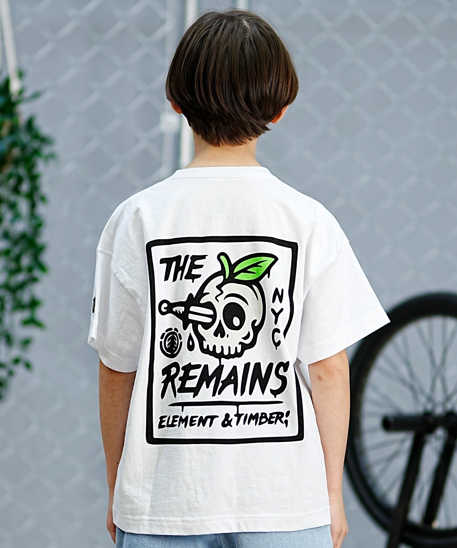 ELEMENT エレメント キッズ 半袖 Tシャツ バックプリント スカルモチーフ ガイコツ 親子コーデ スケートボード BE025-245(WHT-130cm)