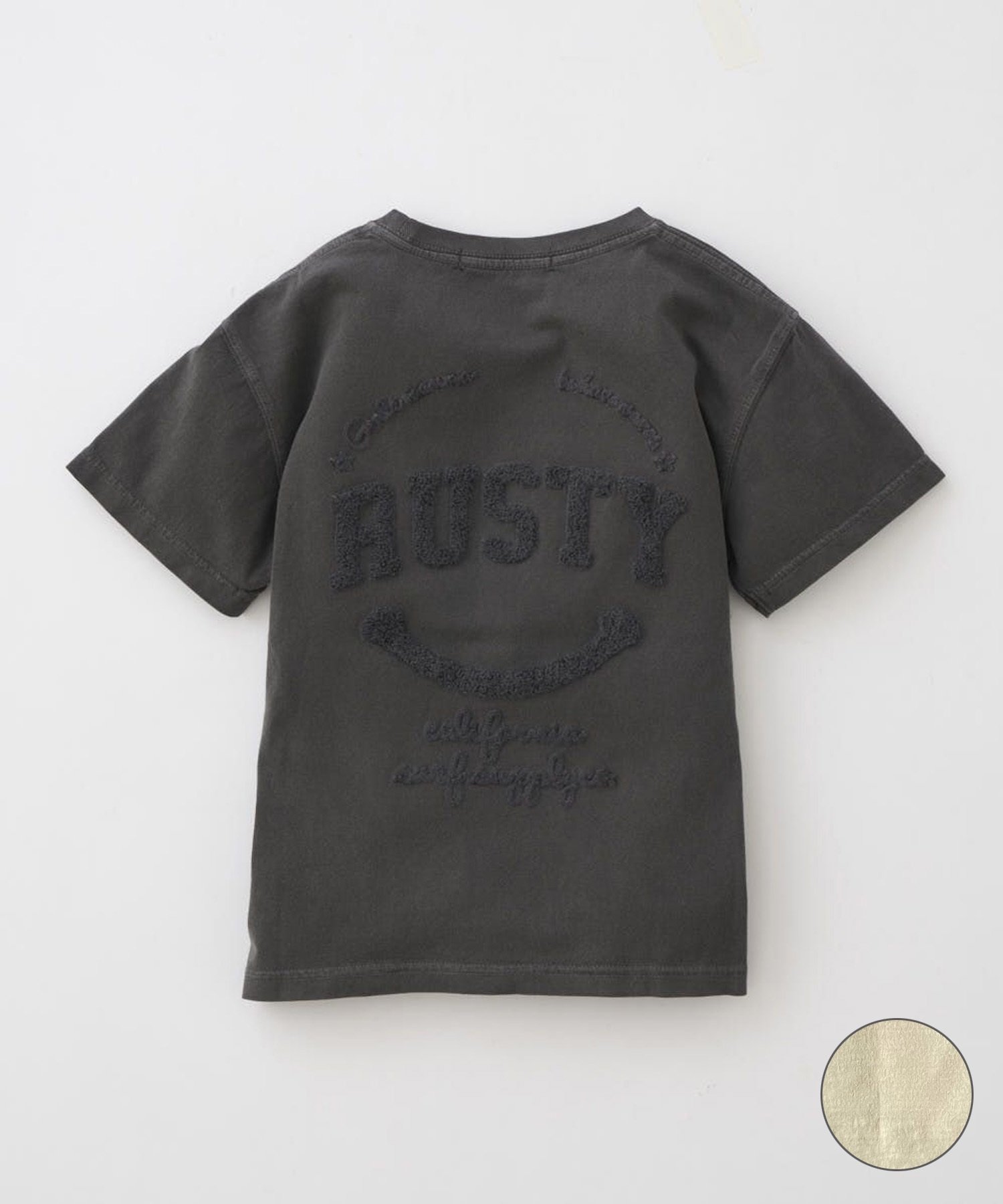 RUSTY ラスティー キッズ Tシャツ 半袖 バックロゴ ニコちゃんマーク シンプル 964500(BEG-130cm)