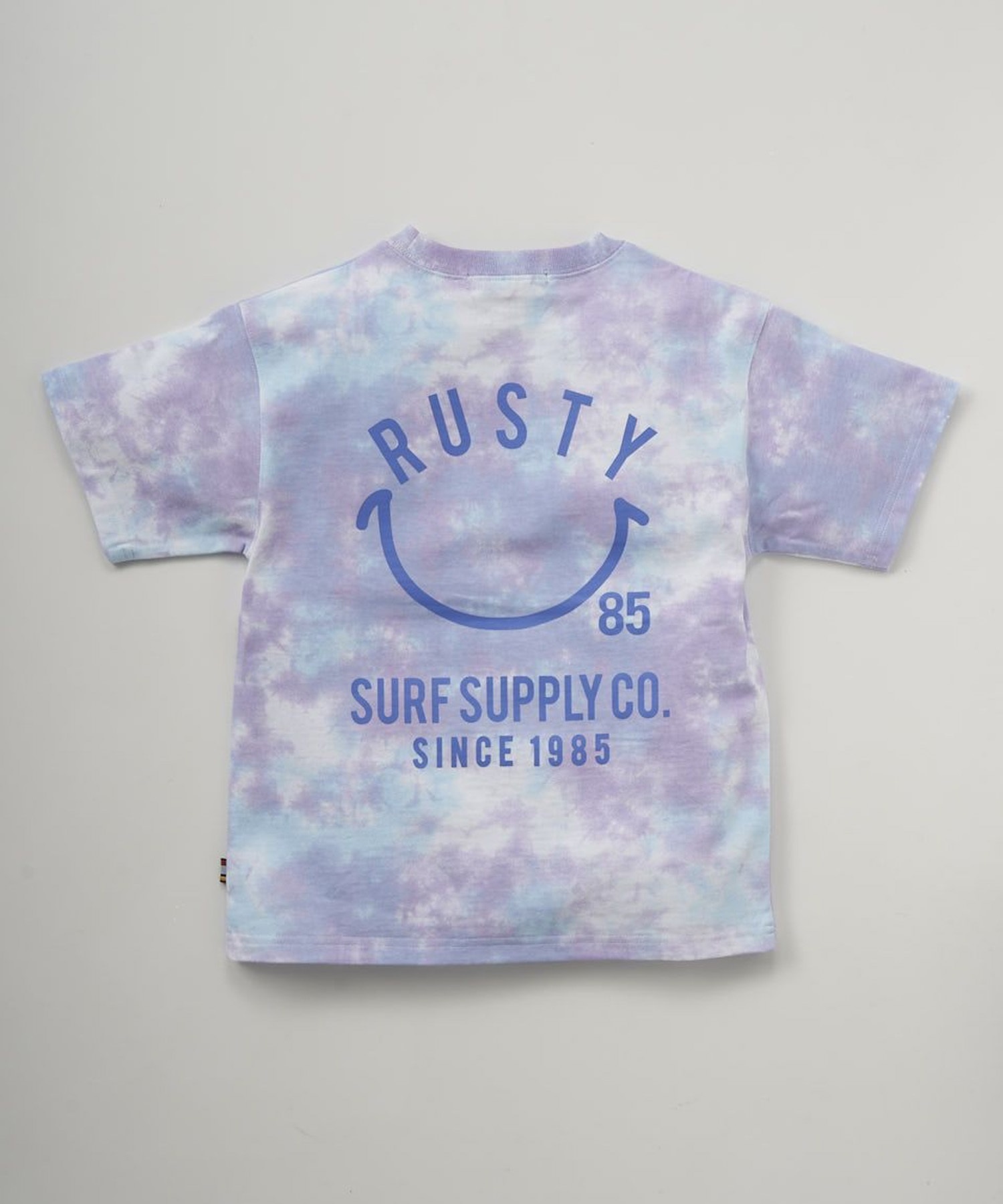 RUSTY ラスティー Tシャツ キッズ 半袖 バックプリント タイダイ柄 ニコちゃん 964504(BLU-100cm)