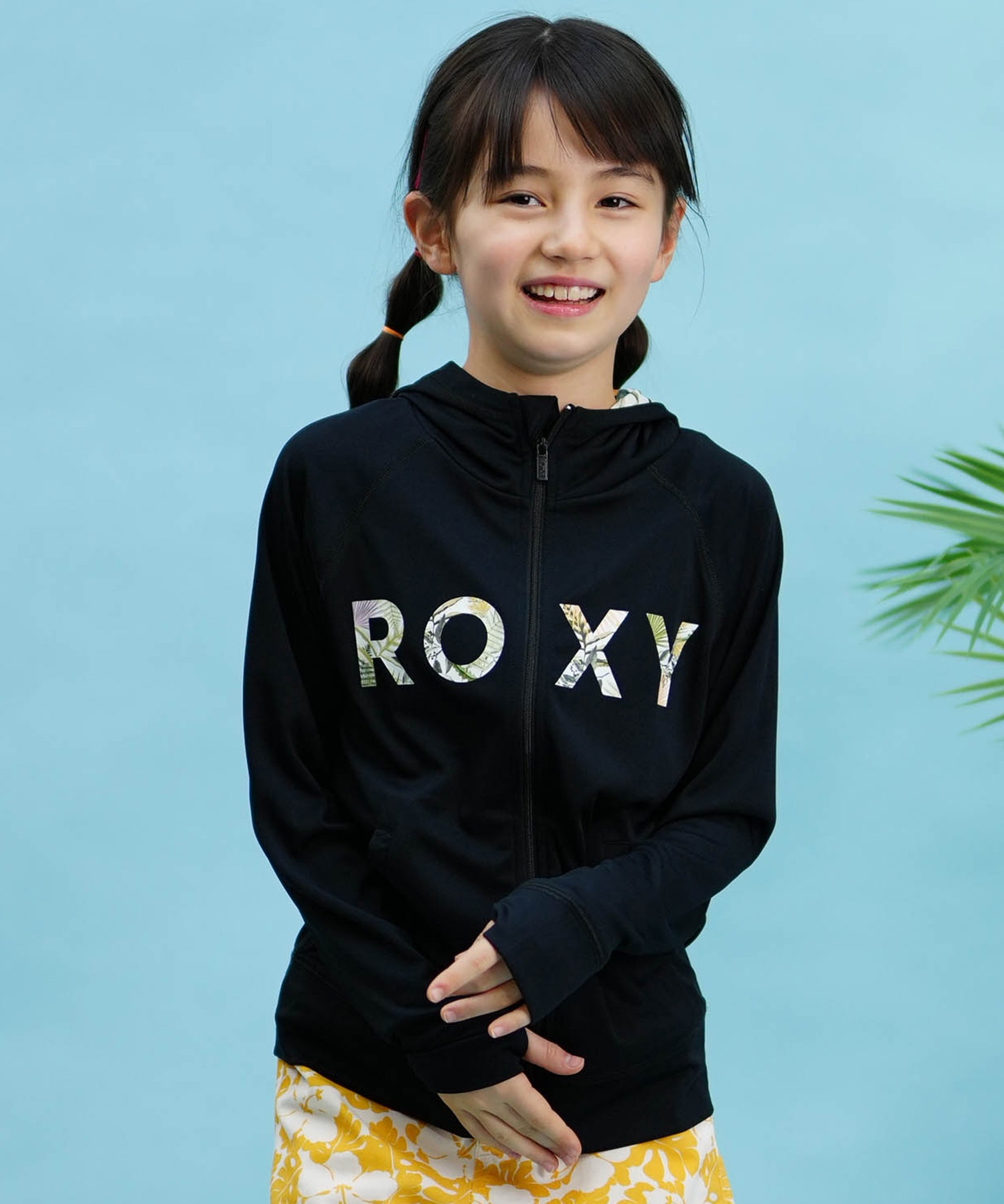 ROXY ロキシー キッズ ラッシュガード パーカー ジップアップ 長袖 UVカット TLY241106(BLK-120cm)