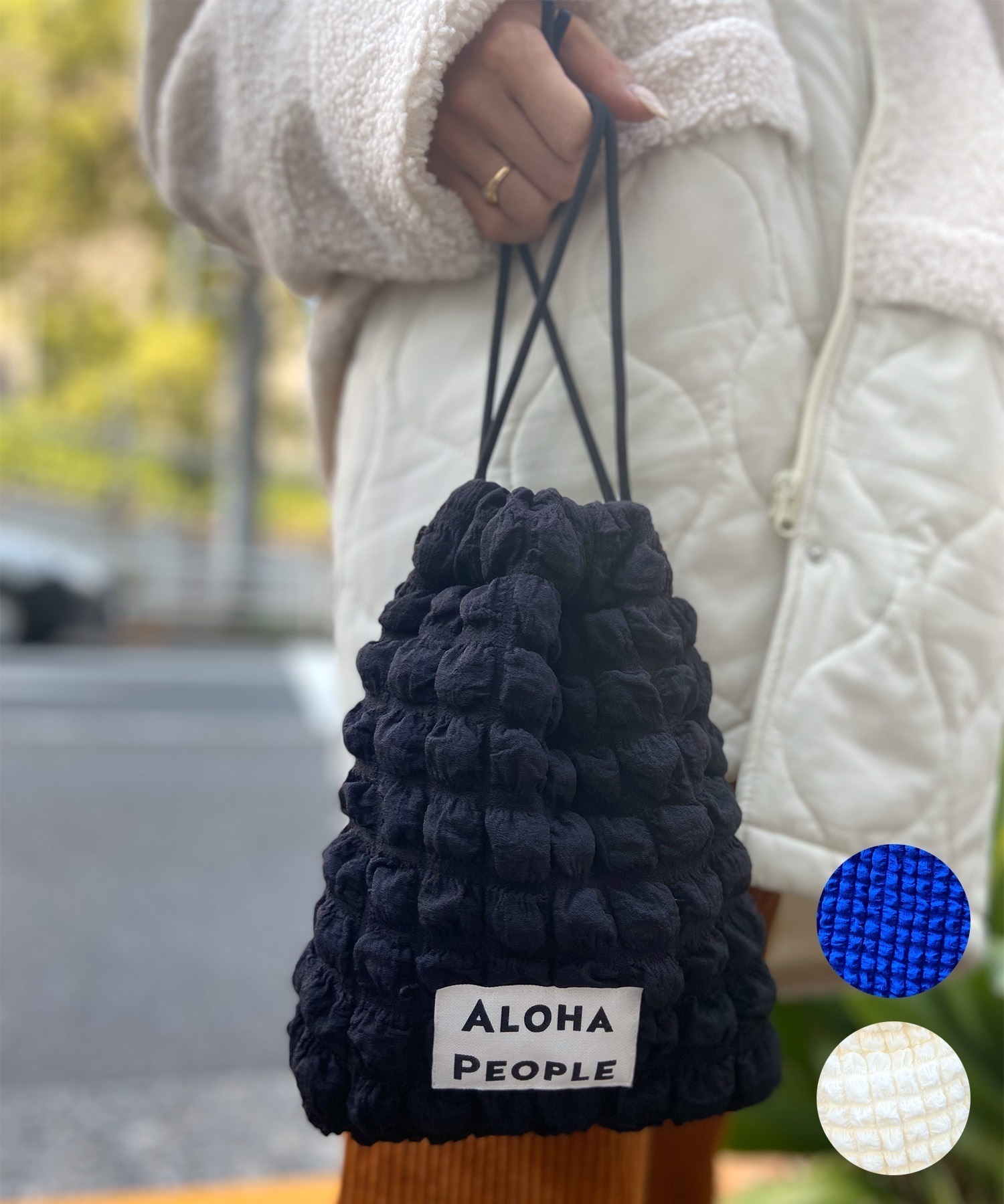 ALOHA PE/OPLE/アロハピープル ポーチ ポップコーンポーチ ショルダーバッグ 巾着 2WAY AP23AW001-DD2(BLACK-ONESIZE)