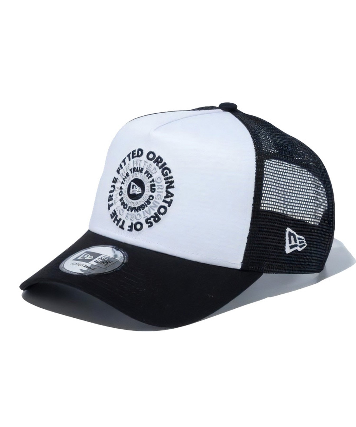 NEW ERA/ニューエラ 9FORTY A-Frame トラッカー Circle OOTTF ブラック ホワイト キャップ 帽子 フリーサイズ メッシュ 14109740(BLK-FREE)