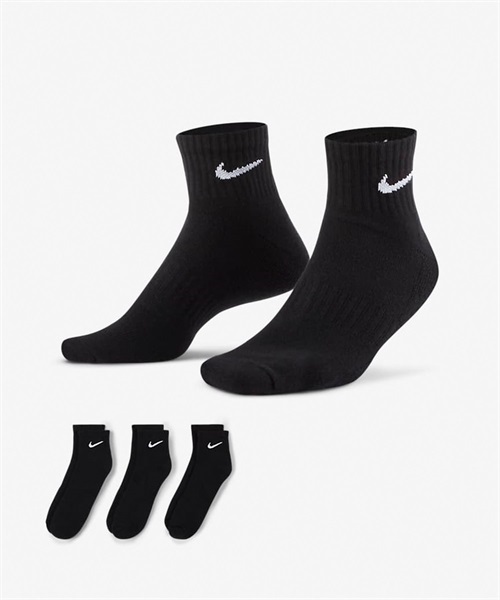 NIKE ナイキ EVERYDAY CUSHIONED ANKLE エブリデイ クッションド アンクル SX7667-010 メンズ レディース ソックス 靴下 3足セット JJ2 G14(010BLK-23.0cm)