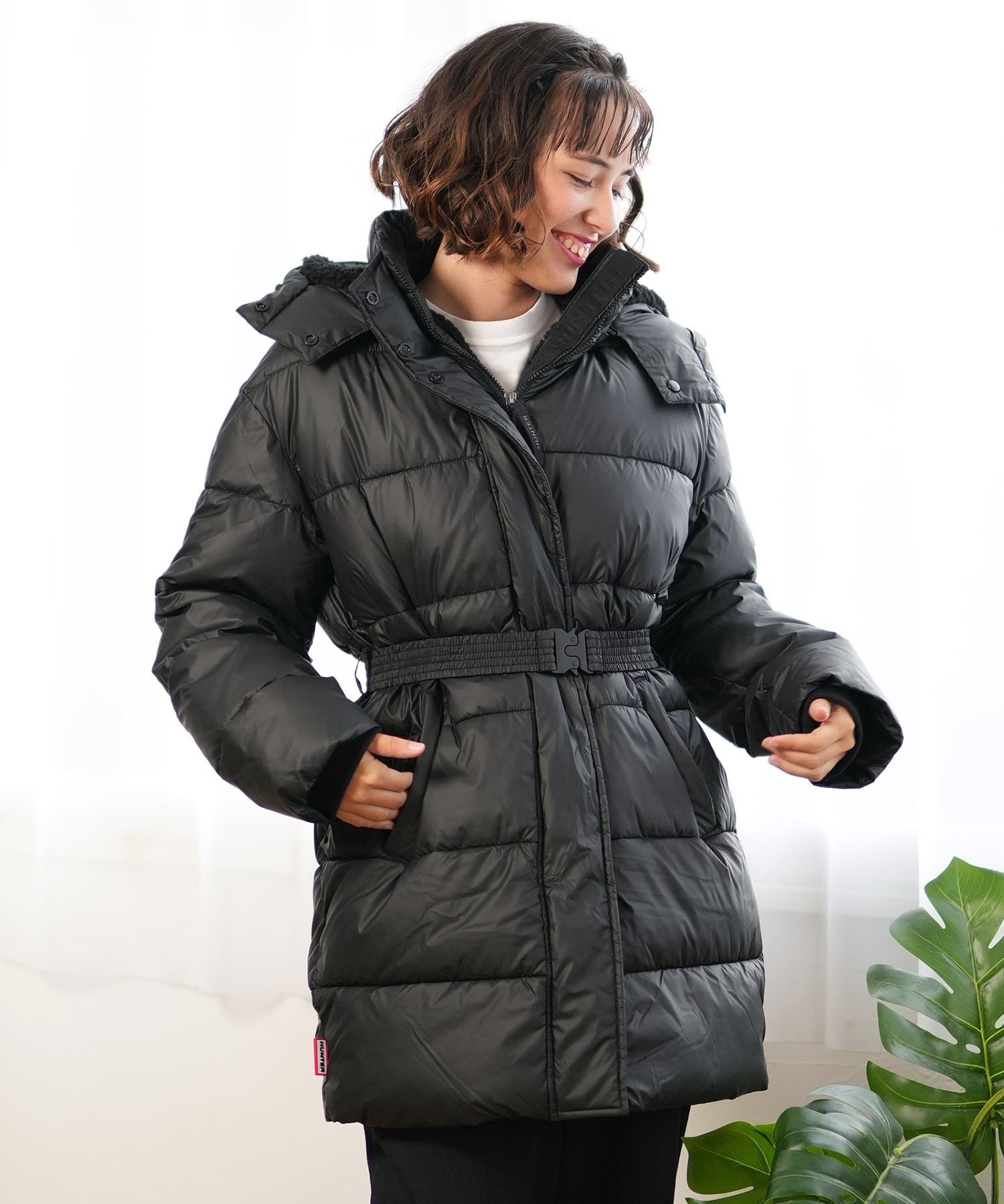 HUNTER ハンター ジャケット レディース アウター 中綿 コート 背負える INTREPID MID-LENGTH PUFFER COAT WRO1512RTN(BLK-XS)