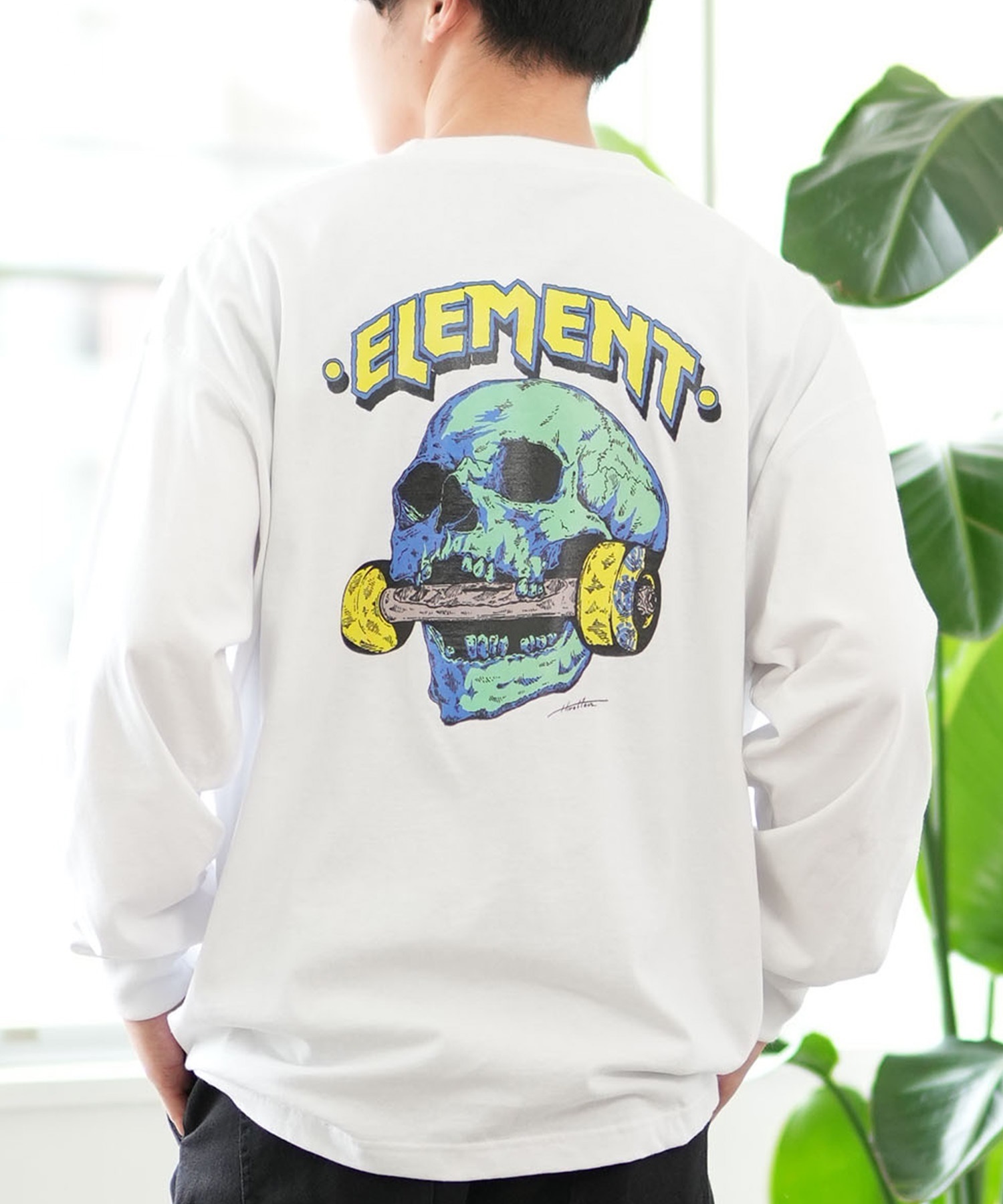 ELEMENT エレメント 長袖 Tシャツ メンズ ロンT バックプリント ピグメント加工 HIROTTON BE022-055(WHT-M)