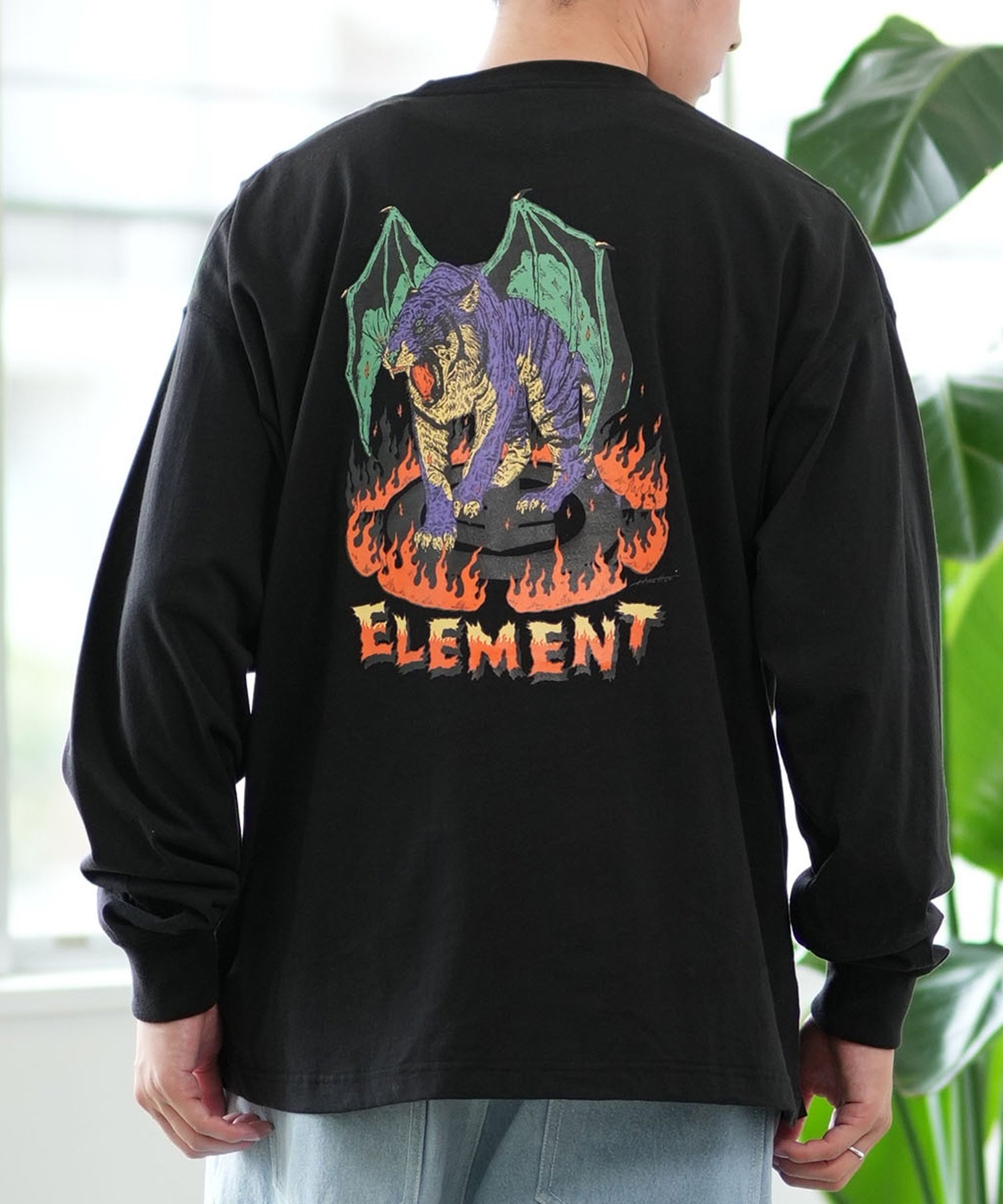 ELEMENT エレメント 長袖 Tシャツ メンズ ロンT バックプリント ピグメント加工 HIROTTON BE022-055(FBK-M)