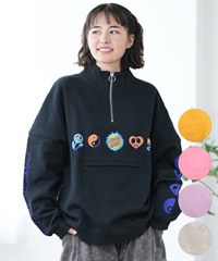 SANTACRUZ サンタクルーズ ハーフジップ トレーナー レディース ロゴ 刺繍 裏起毛 502243334 ムラサキスポーツ限定(OFFBK-M)