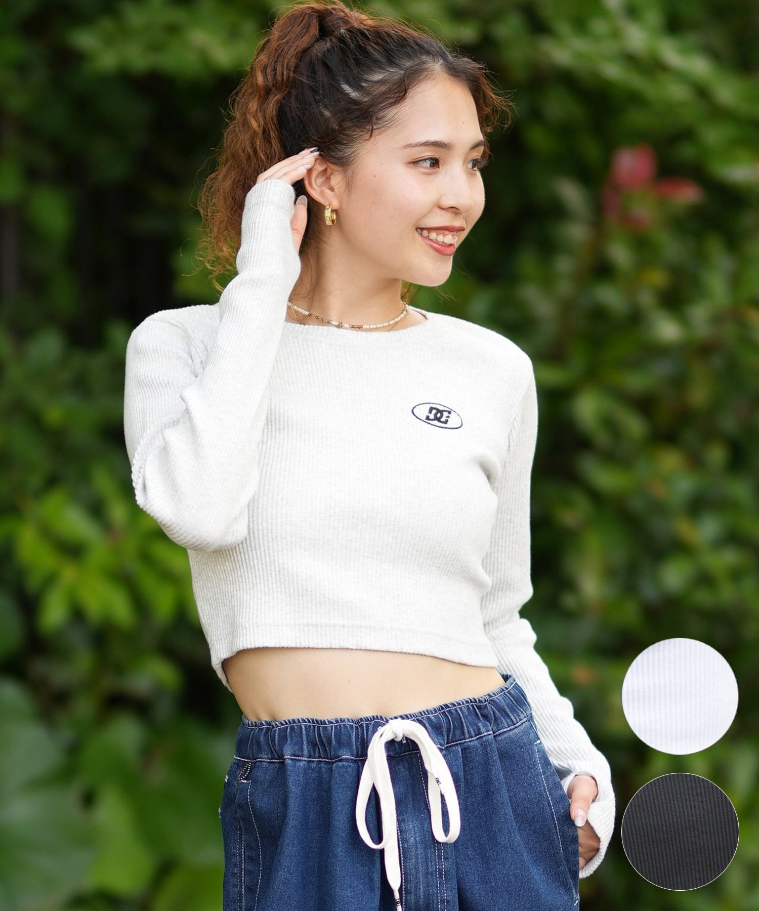 DC ディーシー 長袖 Tシャツ レディース リブ ショート丈 ロンT 24 WS CROPPED LS LLT244308(WHT-M)