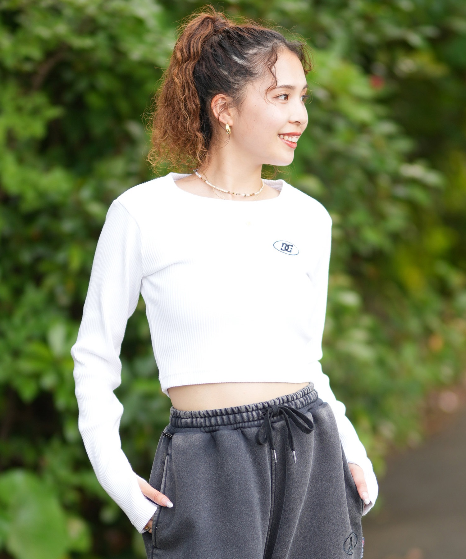 DC ディーシー 長袖 Tシャツ レディース リブ ショート丈 ロンT 24 WS CROPPED LS LLT244308(WHT-M)