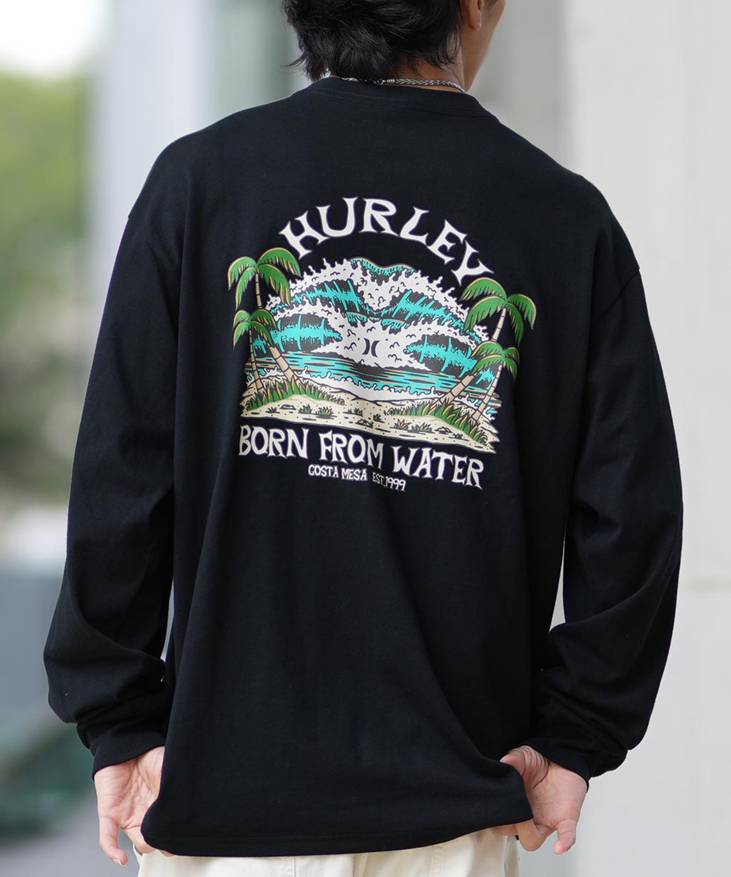 Hurley ハーレー 長袖 Tシャツ メンズ ロンT ヘビーウェイト バックプリント MCLS242027(BLK-M)