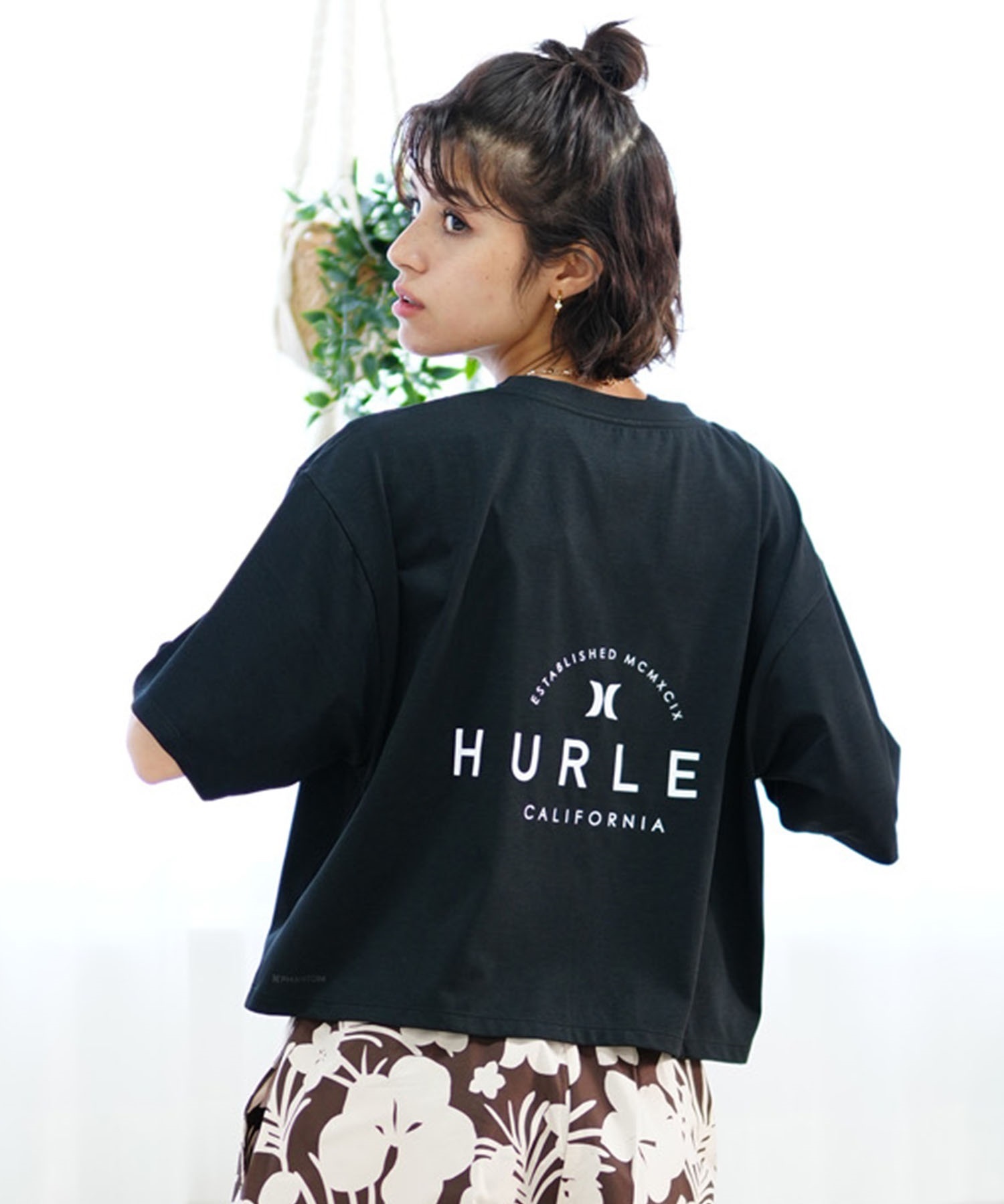 Hurley ハーレー ラッシュガード レディース 水陸両用 半袖 Tシャツ クロップド丈 UVカット WUT2421002(BLK-S)