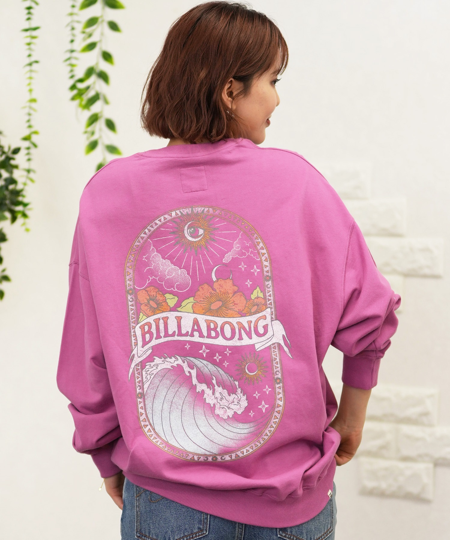 BILLABONG ビラボン トレーナー レディース クルーネック スウェット バックプリント ルーズシルエット 裏毛 BE014-002(MMH0-M)