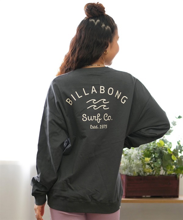 BILLABONG ビラボン トレーナー レディース クルーネック スウェット バックプリント ボーイフィット 裏毛 BE014-001