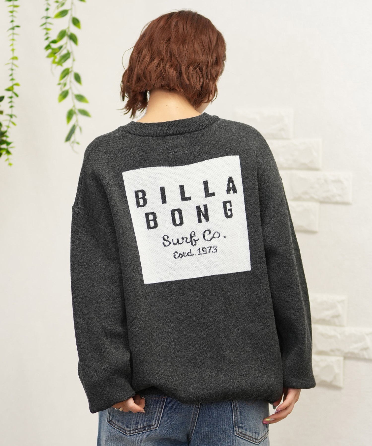 BILLABONG ビラボン ニット レディース セーター クルーネック バックプリント BE014-607(BLK-M)