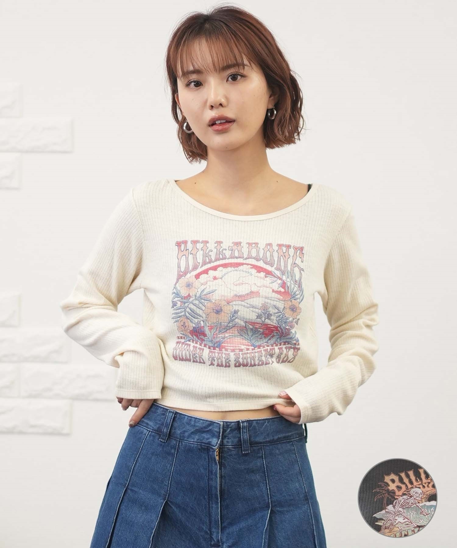 BILLABONG ビラボン 長袖 Tシャツ レディース ロンT ショート丈 ベビーフィット BE014-057(WCP-M)