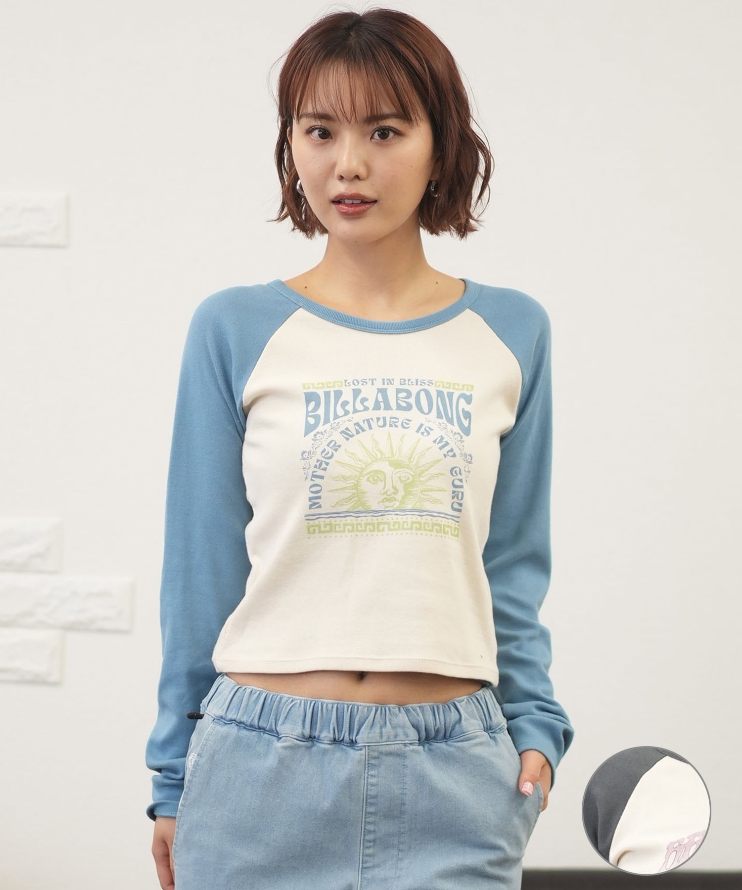 BILLABONG ビラボン 長袖 Tシャツ レディース ラグラン ロンT ショート丈 ベビーフィット BE014-056(BSD-M)