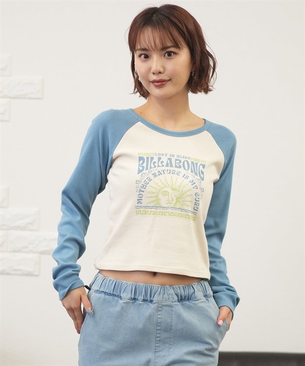 BILLABONG ビラボン 長袖 Tシャツ レディース ラグラン ロンT ショート丈 ベビーフィット BE014-056