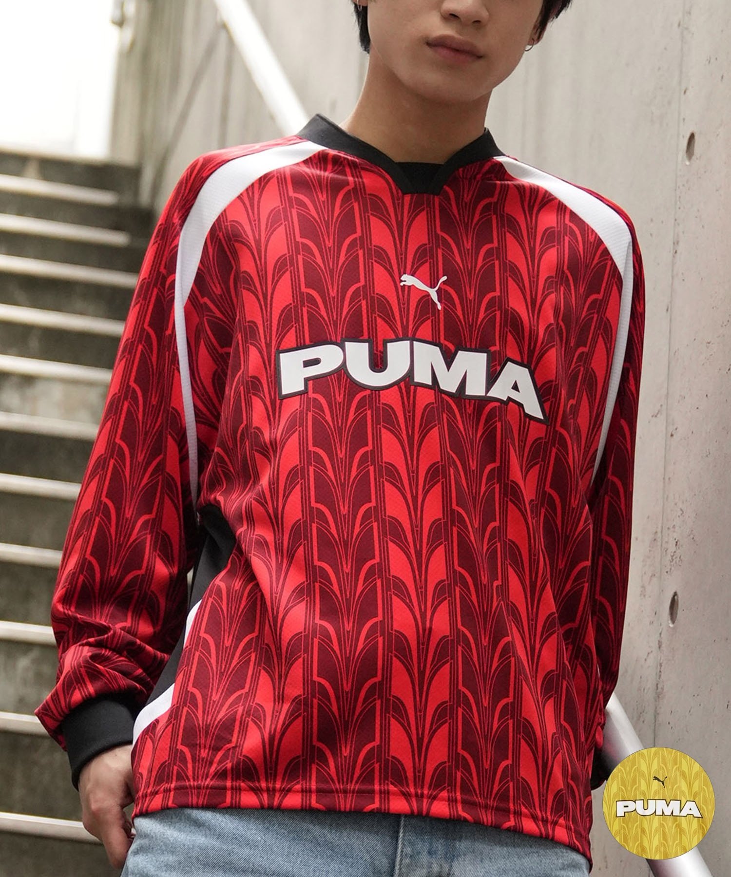 PUMA プーマ 長袖 Tシャツ メンズ ロンT ゲームシャツ フットボールシャツ オーバーサイズ 速乾 ユニセックス 629085(13-S)