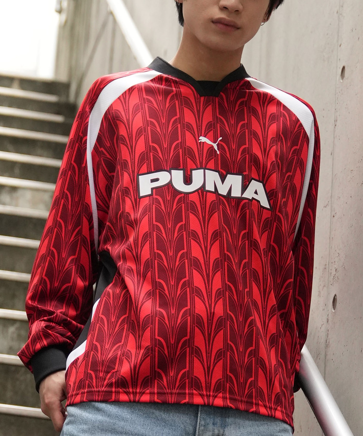 PUMA プーマ 長袖 Tシャツ メンズ ロンT ゲームシャツ フットボールシャツ オーバーサイズ 速乾 ユニセックス 629085(13-S)