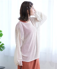 RIKKA FEMME リッカファム ニット レディース セーター 透かし編みクルーニット メッシュニットプルオーバー RF24HS03