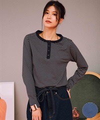 RIKKA FEMME リッカファム 長袖 Tシャツ レディース ロンT ヘンリーネック ボーダー RF24FW27(NV/GY-SM)