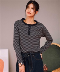 RIKKA FEMME リッカファム 長袖 Tシャツ レディース ロンT ヘンリーネック ボーダー RF24FW27(GR/WT-SM)