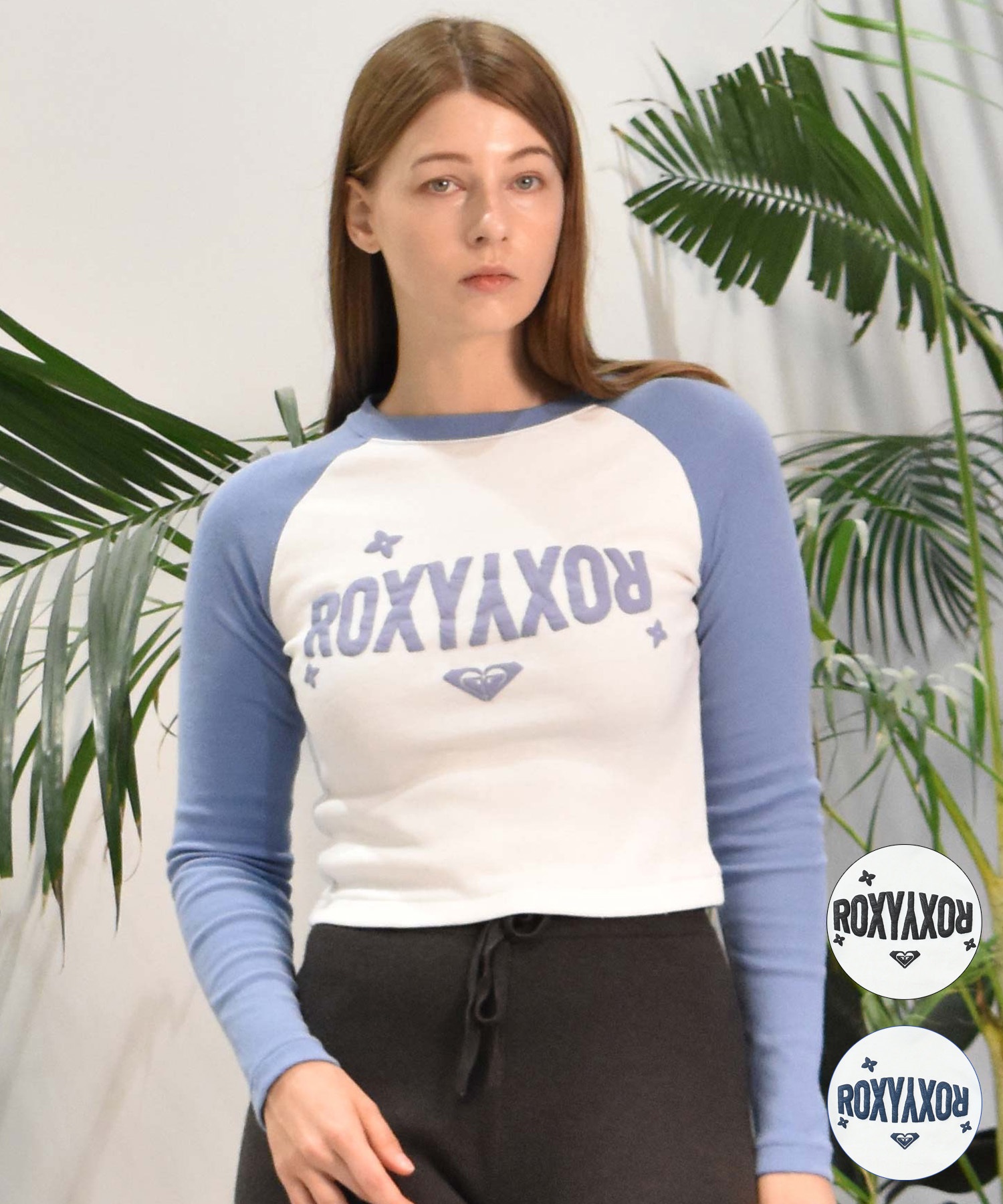 ROXY ロキシー 長袖 Tシャツ レディース ロンT ラグラン ロゴ フロントプリント ショート丈 RLT244609T(BWH-M)