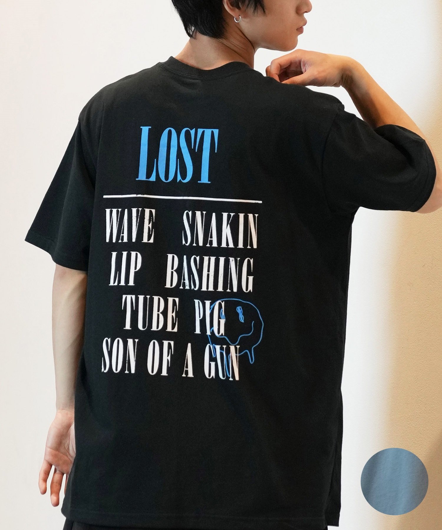 LOST ロスト 半袖 Tシャツ メンズ フロントプリント バックプリント CHERUB L24SS-AP ムラサキスポーツ限定(BLK-M)