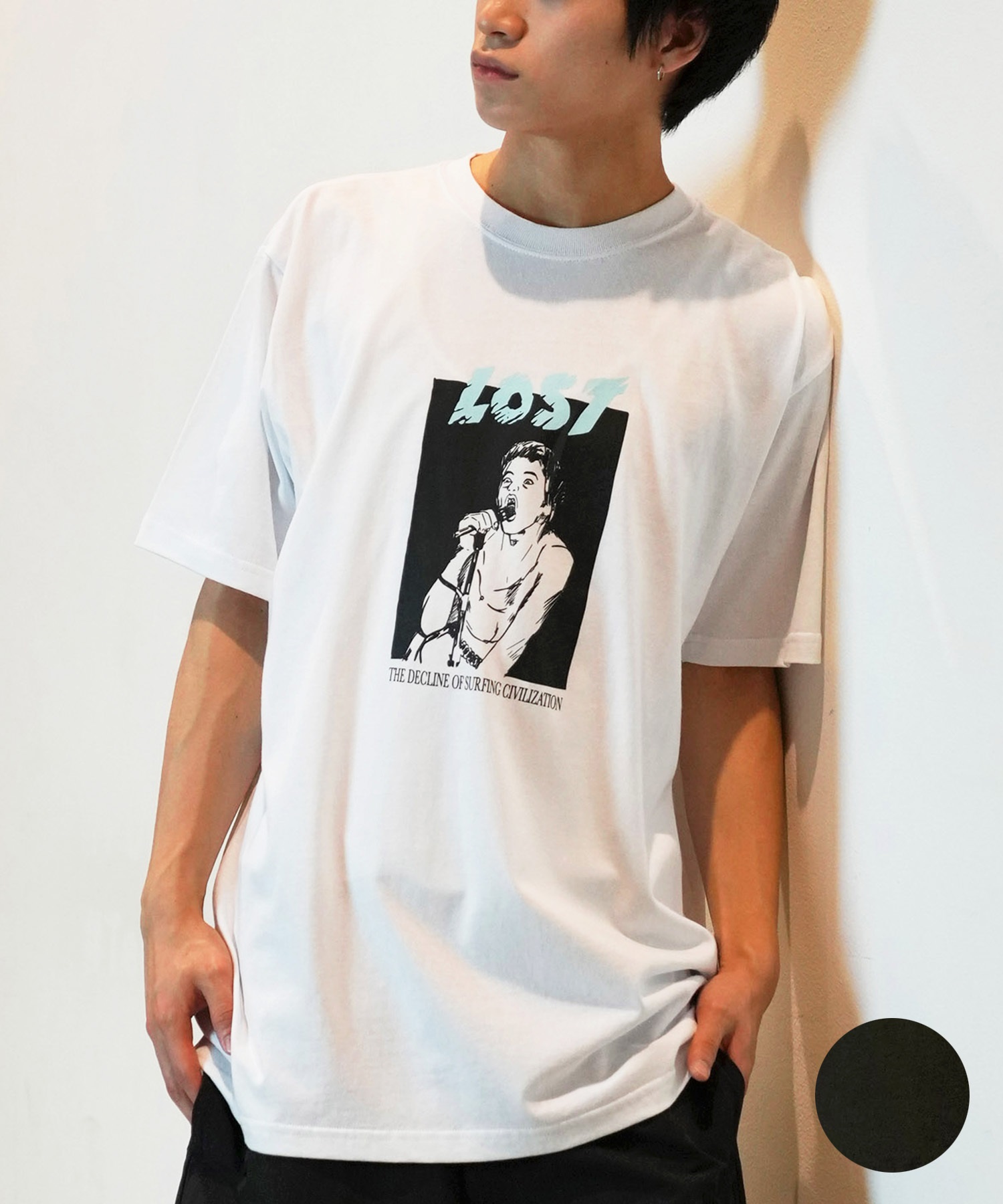 LOST ロスト 半袖 Tシャツ メンズ フロントプリント バックプリント DECLINE L24SS-AO ムラサキスポーツ限定(WHT-M)