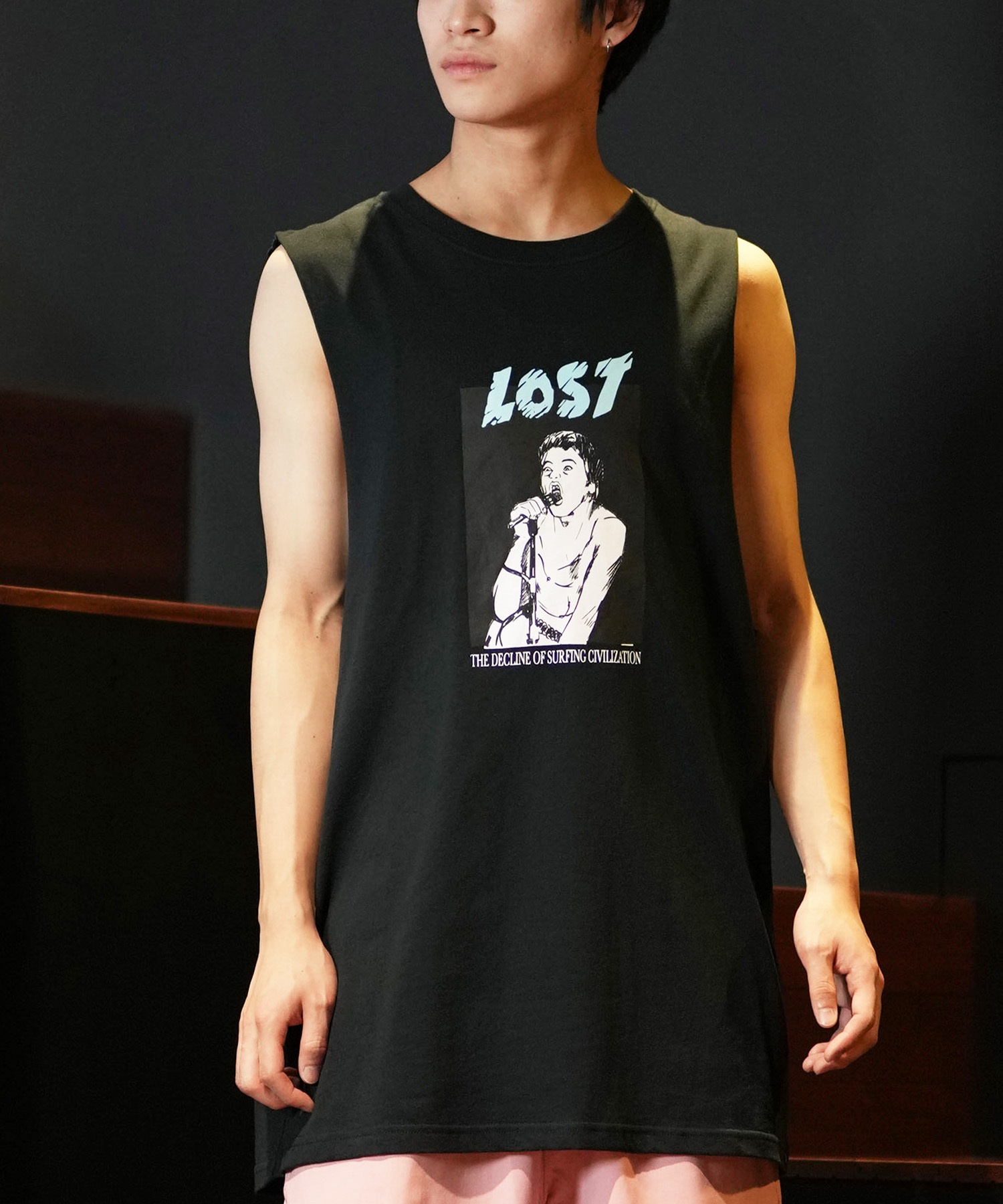 LOST ロスト タンクトップ メンズ フロントプリント バックプリント DECLINE TANK L24SS-AU ムラサキスポーツ限定(BLK-M)