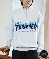 THRASHER スラッシャー ハーフジップ トレーナー メンズ スウェット アップリケロゴ ビッグシルエット 裏起毛 243TH1TR006 ムラサキスポーツ限定(WHT-M)