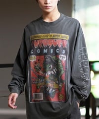 THRASHER スラッシャー 長袖 Tシャツ メンズ ロンT ピグメント加工 ビッグシルエット 243TH1LT014 ムラサキスポーツ限定(BLK-M)