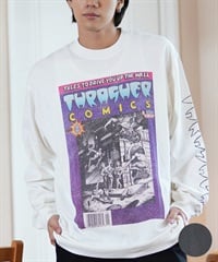 THRASHER スラッシャー 長袖 Tシャツ メンズ ロンT ピグメント加工 ビッグシルエット 243TH1LT013 ムラサキスポーツ限定(WHT-M)