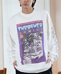 THRASHER スラッシャー 長袖 Tシャツ メンズ ロンT ピグメント加工 ビッグシルエット 243TH1LT013 ムラサキスポーツ限定(WHT-M)