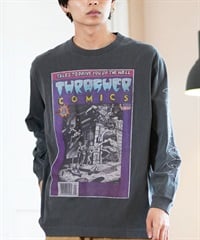 THRASHER スラッシャー 長袖 Tシャツ メンズ ロンT ピグメント加工 ビッグシルエット 243TH1LT013 ムラサキスポーツ限定(BLK-M)